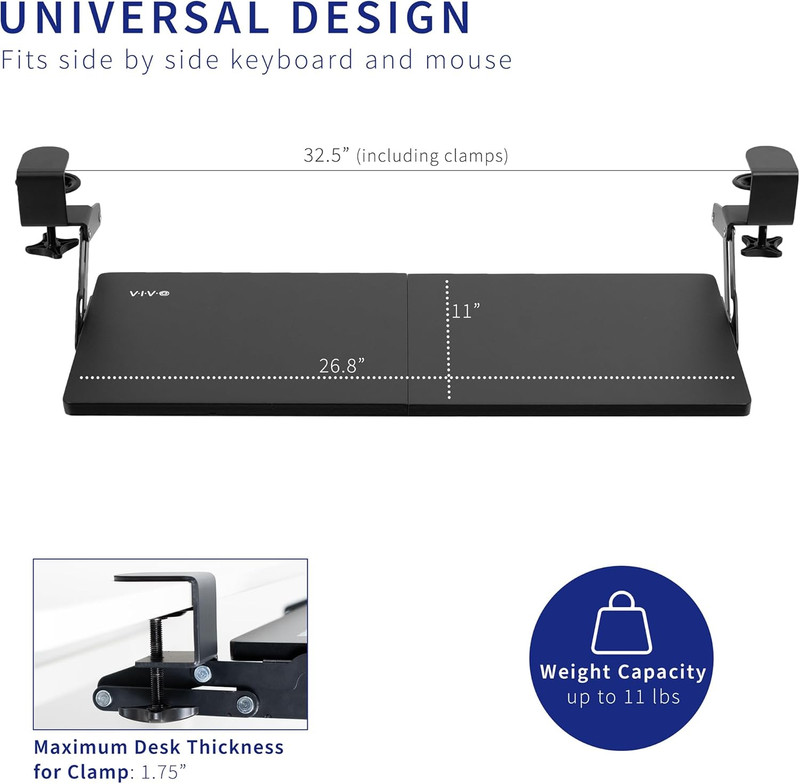 VIVO Large Clamp-On 27 (33 Including Clamps) X 11 Inch Computer Keyboard and Mou gallery