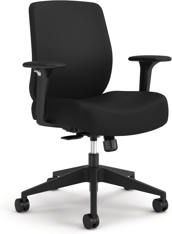 Ergonomic Black Office Chair with Adjustable Arms, Foam Cushion & Wheels
