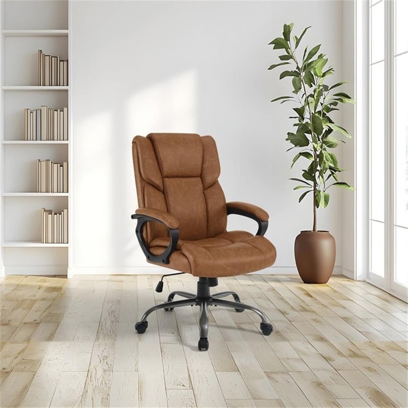 Scranton & Co Mid-Back Saddle Brown Faux Leather Executive Chair Titanium gallery