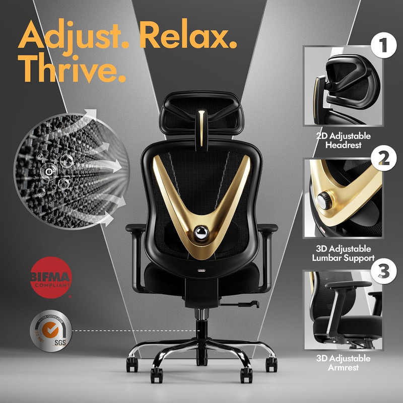 Ergonomic Mesh Office Chair - 3D Adjustable Lumbar Support & 3D Armrests, V-Shap gallery