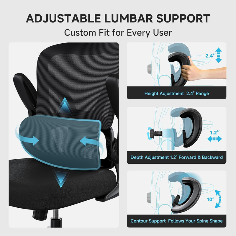 Ergonomic Office Chair with Adjustable Lumbar Support & Flip-Up Armrests gallery