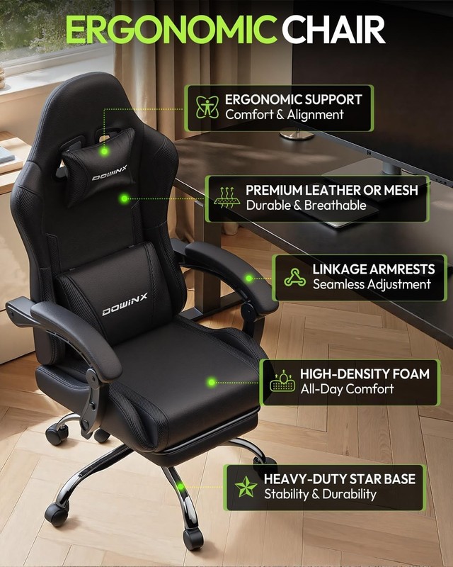 Ergonomic Gaming Chair W/ Footrest & Massage Lumbar 2D-Linkage Armrests Computer gallery