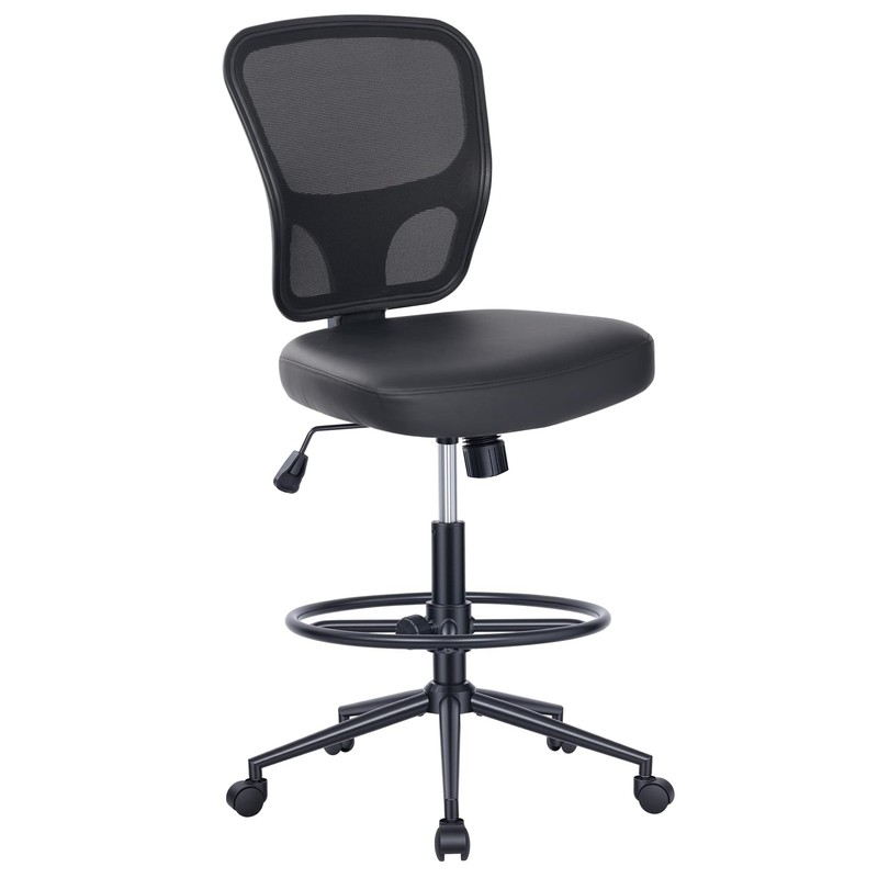 Armless Office Chair with Footrest, PU Leather Swivel Desk Chair, Adjustable …
