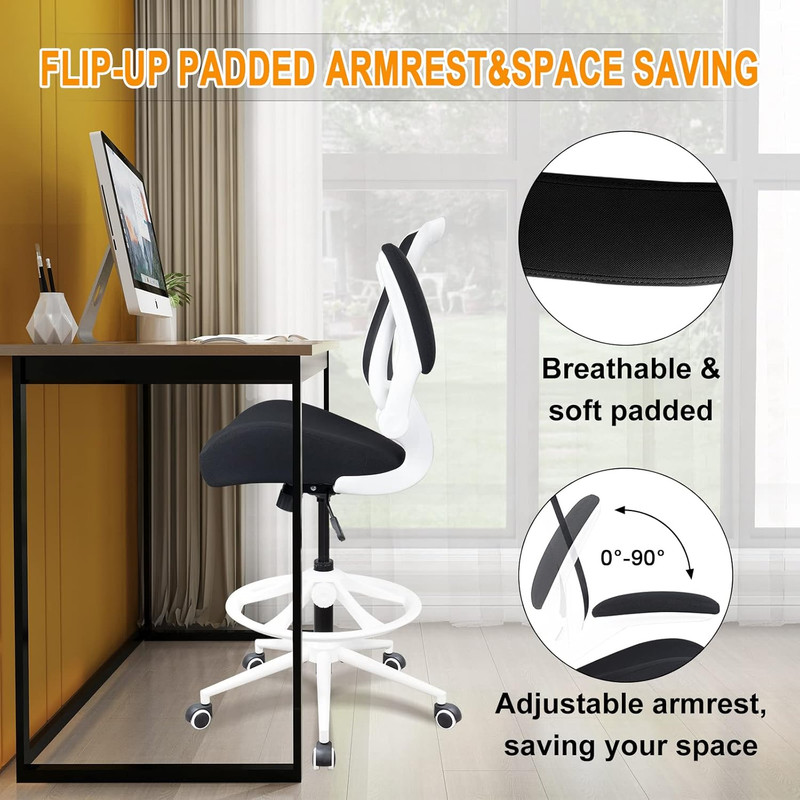 Ergonomic Drafting Chair,Standing Computer Desk Chair,Foot Ring,With Flip-Up Arm gallery