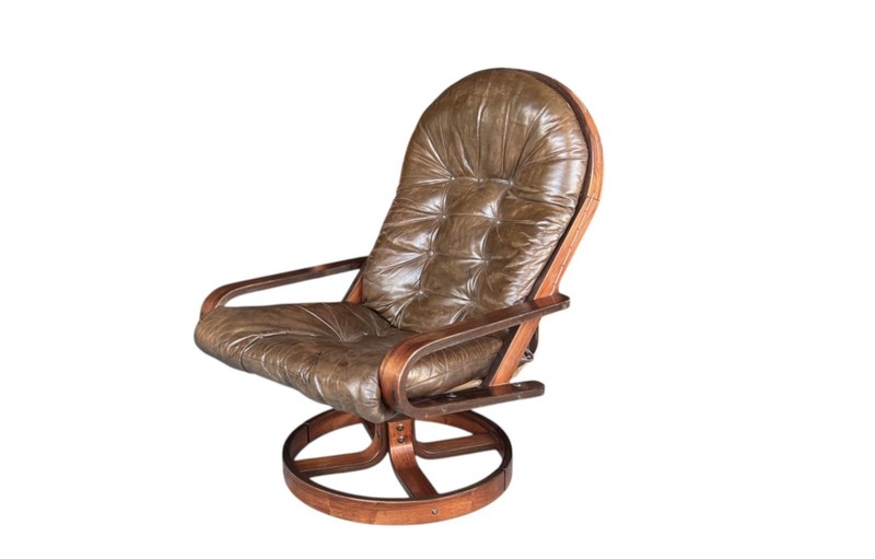 Rykken & Co. Norwegian Rosewood Reclining Lounge Chair & Ottoman - Brown Leather gallery