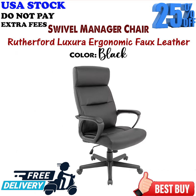 Rutherford Luxura Ergonomic Faux Leather Swivel Manager Chair Black Office