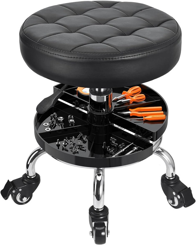 Garage Mechanic Stool Chair Rolling Shop Chair, Height Adjustable Garage Shop Se