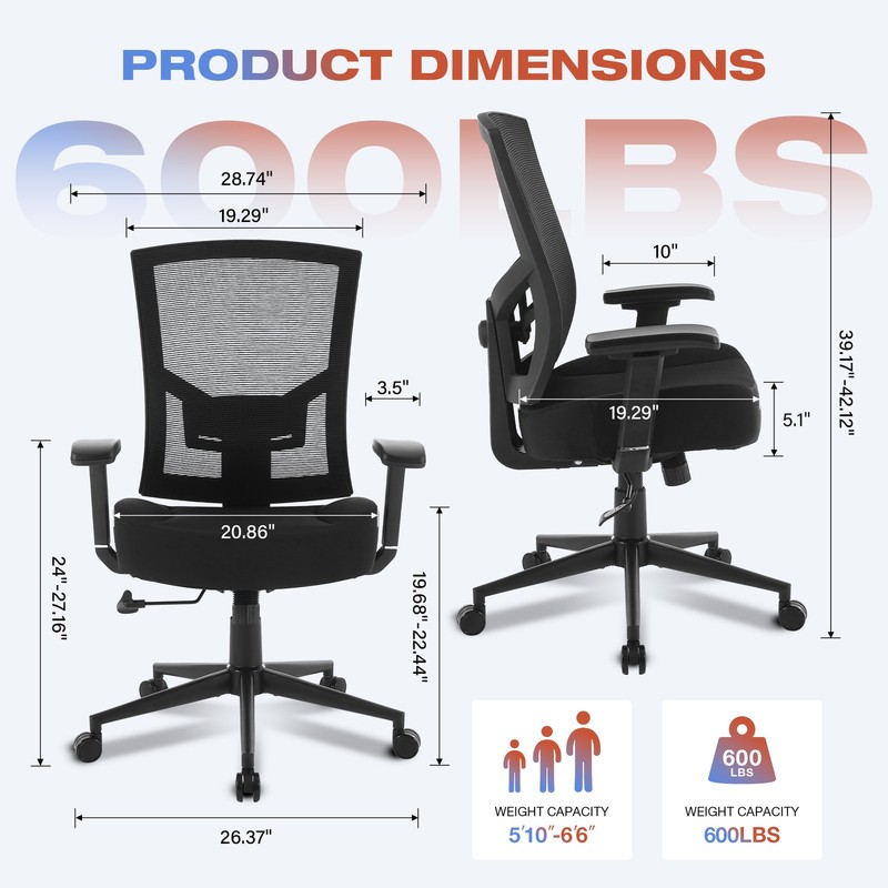 Ergonomic Home Office Chair Mesh Mid Back Armrest Thick Cushion Tilt Reclining gallery