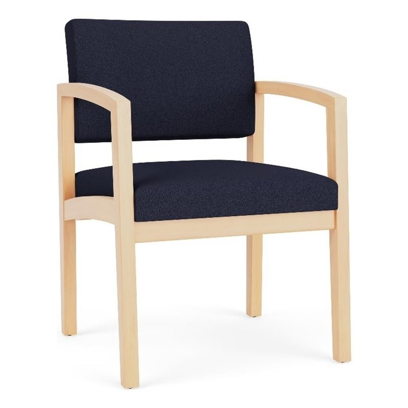 Maklaine Reception Waiting Room Guest Chair in Natural Wood / Navy Blue
