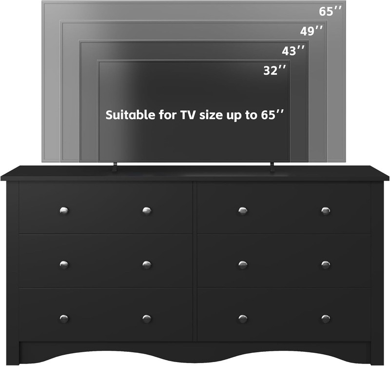 6 Wood Drawers Dresser for Bedroom, Double Dresser for TV up to 65 inch, TV S... gallery