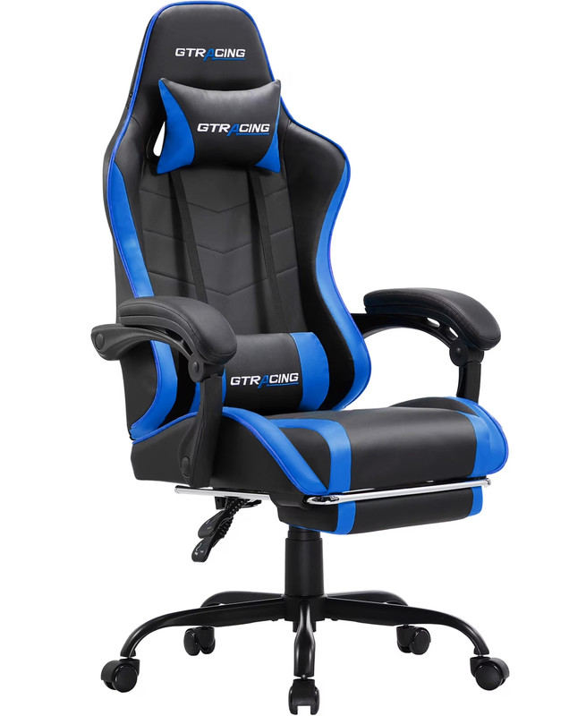 GTRACING Ergonomic Gaming Chair with Adjustable Footrest & Pillows, Blue