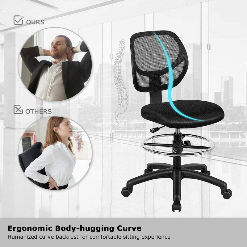 Ergonomic Height Adjustable Drafting Chair with Footrest, Black gallery