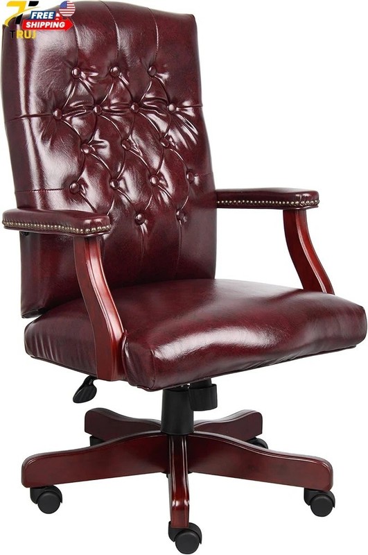 Classic Executive Caressoft Chair with Mahogany Finish in Burgundy High-Back B90
