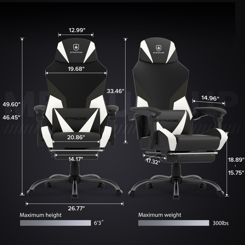 GTRACING LUFT-400 Mesh & Faux Leather Office Gaming Chair with Footrest, White gallery