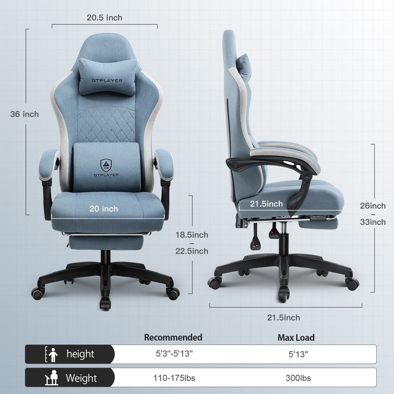 GTPLAYER Gaming Chair with Pocket Spring Cushion, Linkage Armrests & Footrest, E gallery
