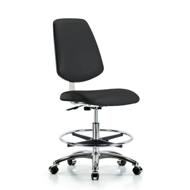 Class 10 Clean Room Vinyl Chair – Medium Bench Height with Chrome Foot Ring