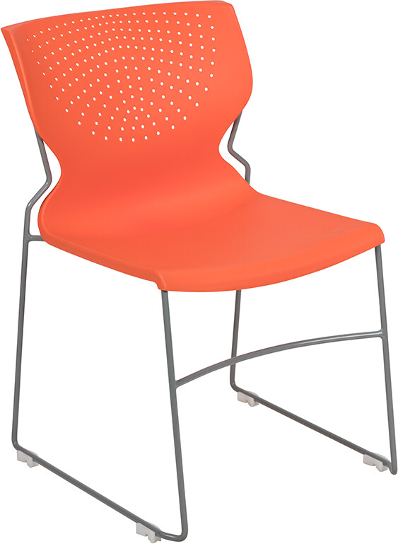 Heavy Duty Orange Stack Office Chair with Sled Metal Base – Waiting Room Chair