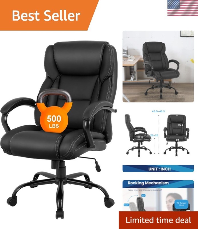 Ergonomic Black PU Leather Big & Tall Chair – 500lbs Capacity, Modern Design