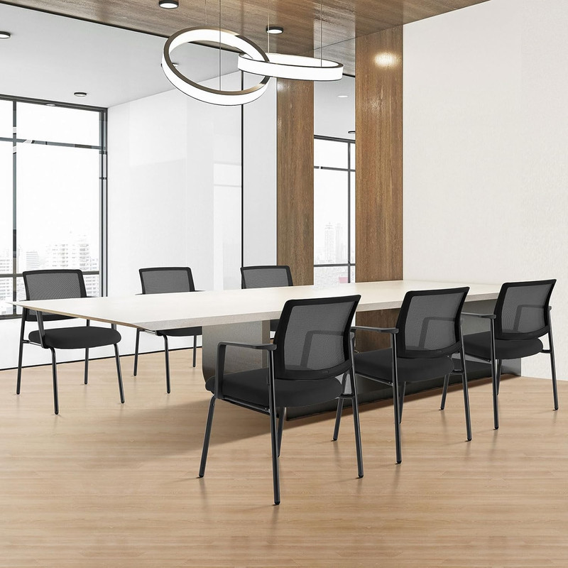 Ergonomic Mesh Back Stacking Chair with Upholstered Seat - Black, 1 Pack gallery