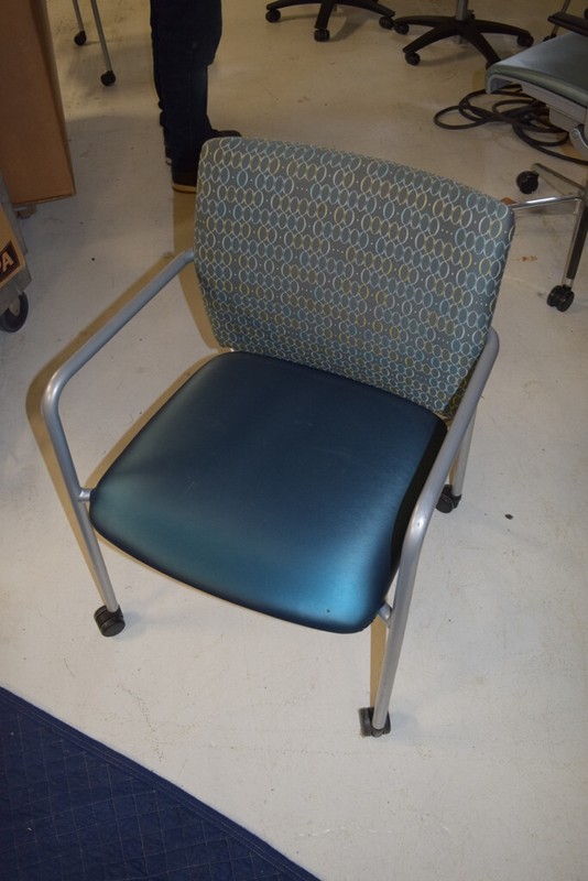 Steelcase Side Guest Chair On Casters Fabric Back Vinyl Seat — 2 Available