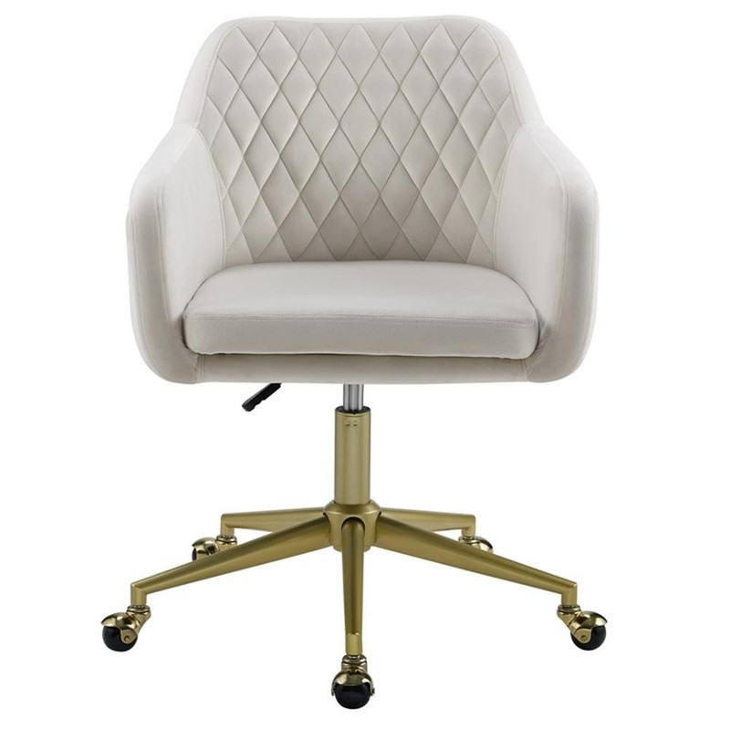 Linon Lyla Gold Metal Base Upholstered Office Chair with Wheels in Off White gallery