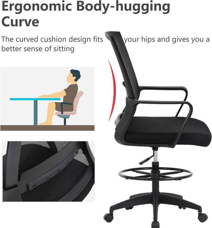 Drafting Chair Tall Office Chair Adjustable Swivel Rolling Mesh Height with Lumb gallery