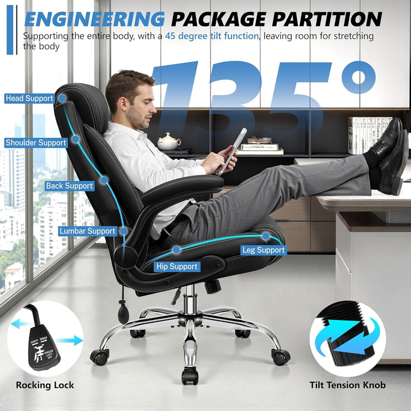 Office Chair, Big and Tall Ergonomic Desk Chair, Executive Leather Computer Chai gallery