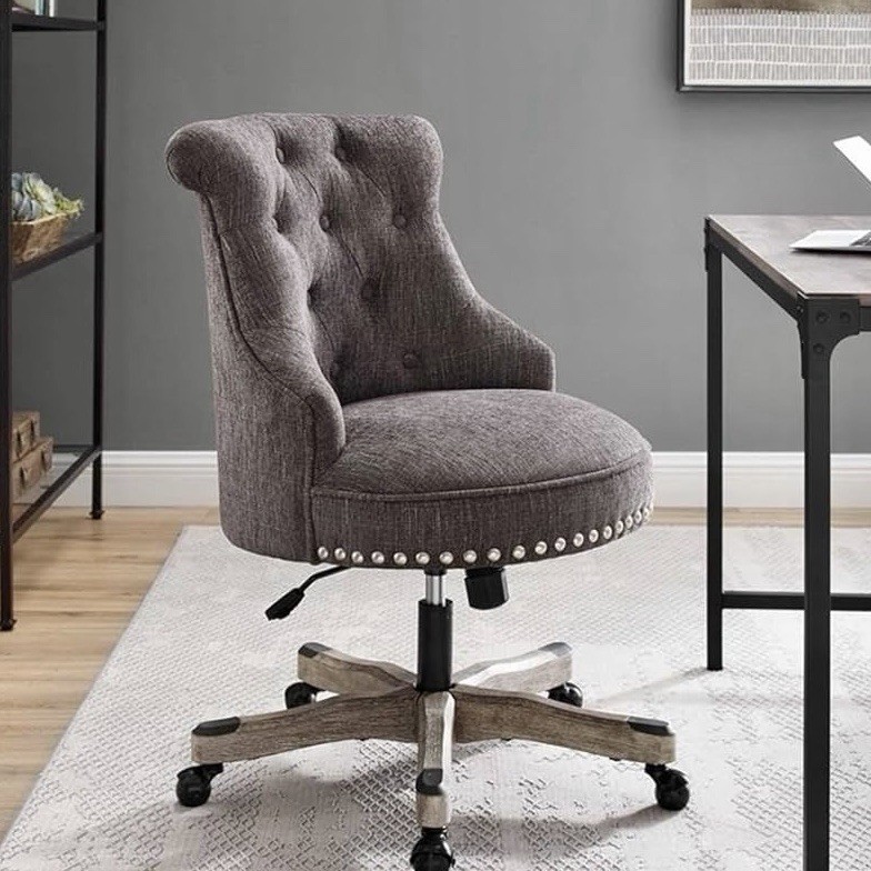 *BRAND NEW* Linon Sinclair Tufted Swivel Office Desk Chair Upholstered Farmhouse