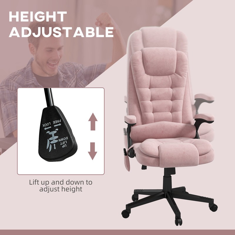 Massage Office Chair with 6 Points Heat Velvet Executive Office Chair Pink gallery