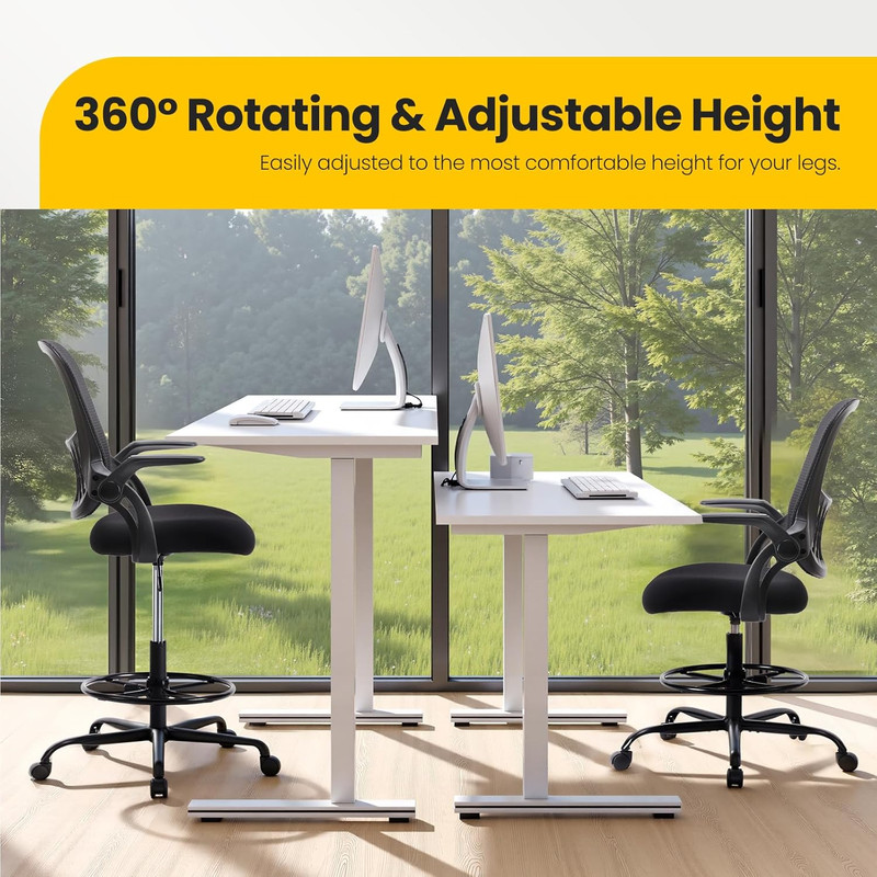 Tall Drafting Desk Chair - Ergonomic High Stool Computer with Adjustable Height gallery