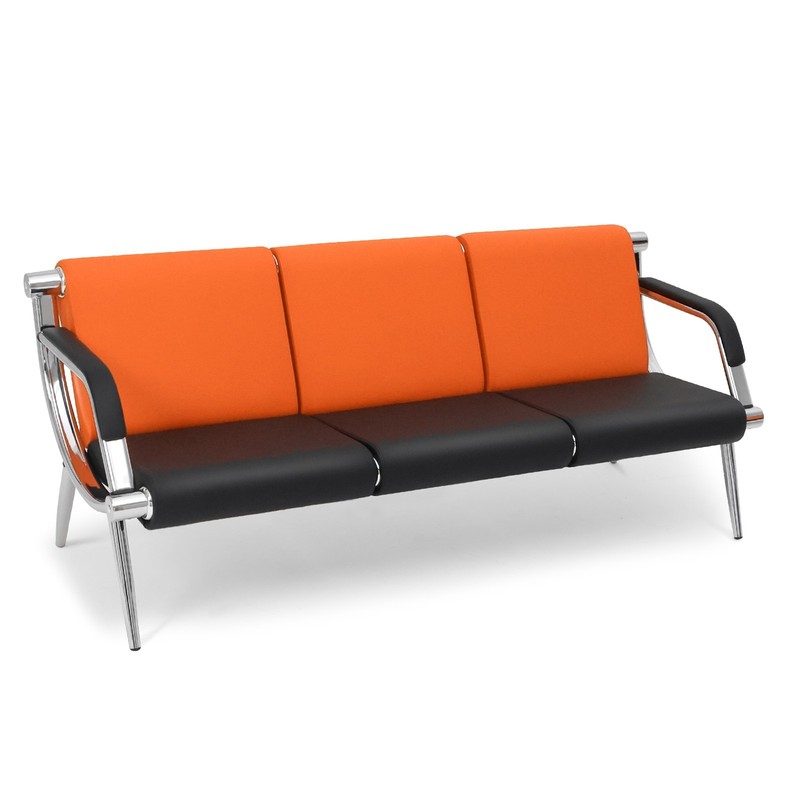 3-Seat Reception Chair Airport Office Visitor Guest Waiting Room Bench Orange