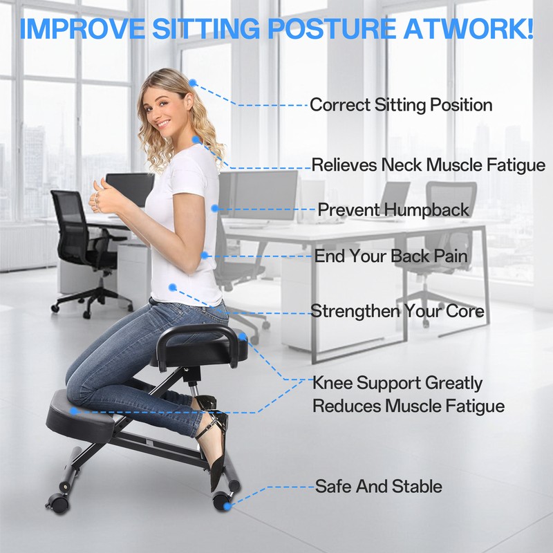 Ergonomic Kneeling Chair Upright Back Postures Home Office Adjust Height Angle gallery