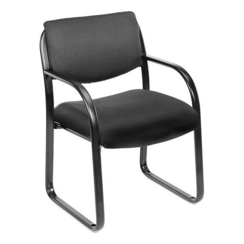 Boss Office Products Fabric Sled Base Guest Chair with Arms in Black Fabric