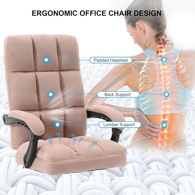 Erogonomic Reclining Office Chair with Footrest, High Back Fabric Cute Comfortab gallery