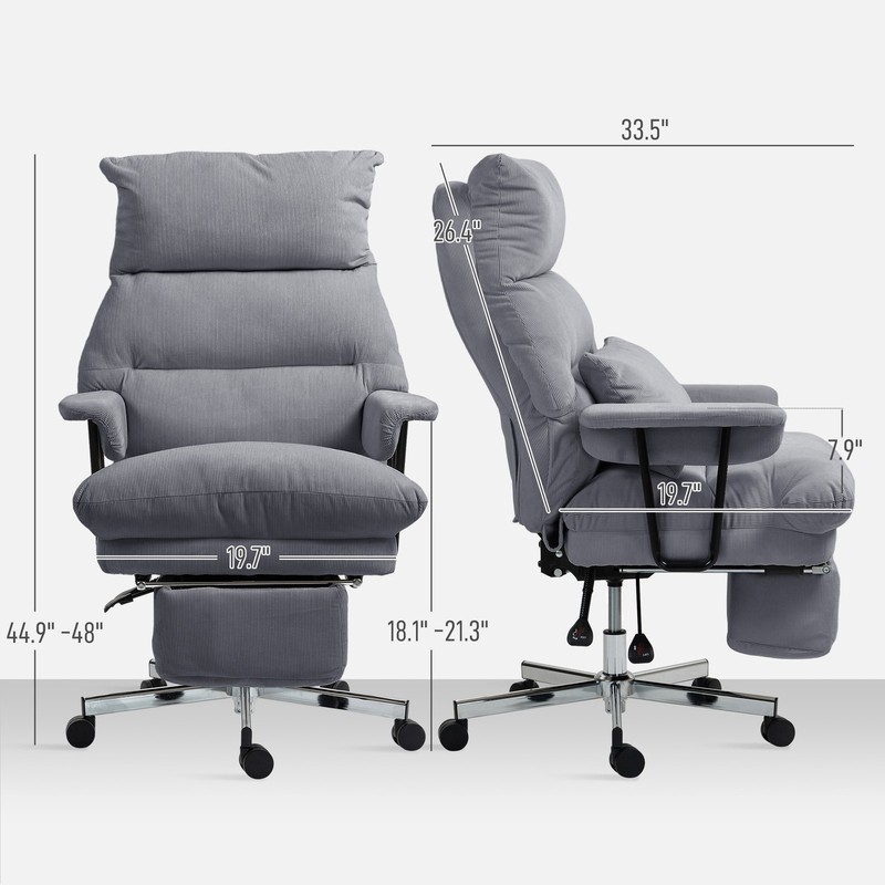 HOMCOM Large Office Chair, Reclining Desk Chair with Lumbar Support, Gray gallery