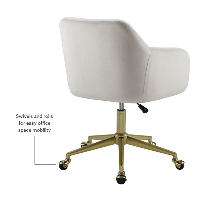 Linon Lyla Gold Metal Base Upholstered Office Chair with Wheels in Off White gallery