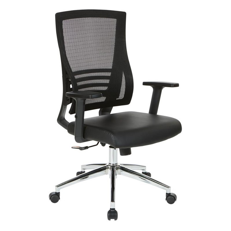 Black Frame Chair with Chrome Base with Black Bonded Leather Seat