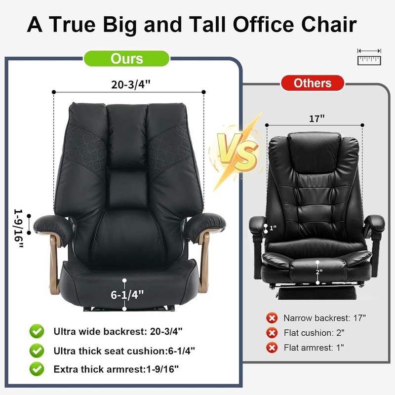 EXCEBET Big Tall Executive Office Chair Footrest 400LBS Black gallery