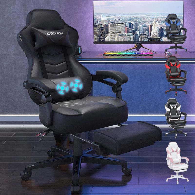 Massage Gaming Chair Ergonomic Office Chair w/ Lumbar Support Footrest Headrest