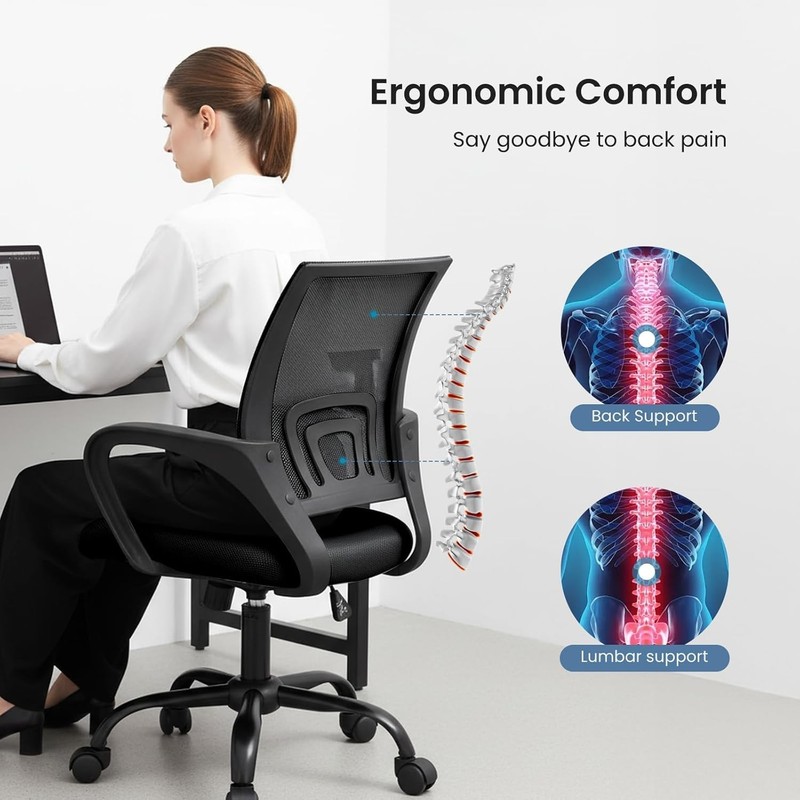 Stylish Black Office Chair - 360° Swivel, Ergonomic Design with Lumbar Support gallery