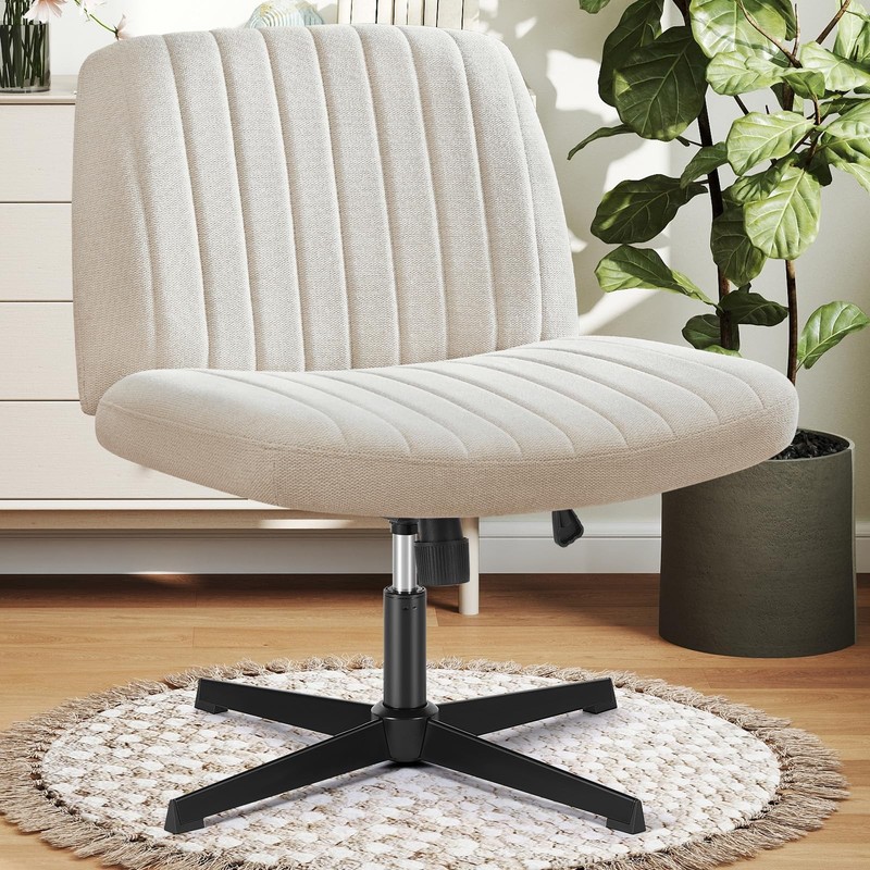 DUMOS Desk Chair No Wheels, Criss Cross Chair Wide Cross Legged Office Desk V...