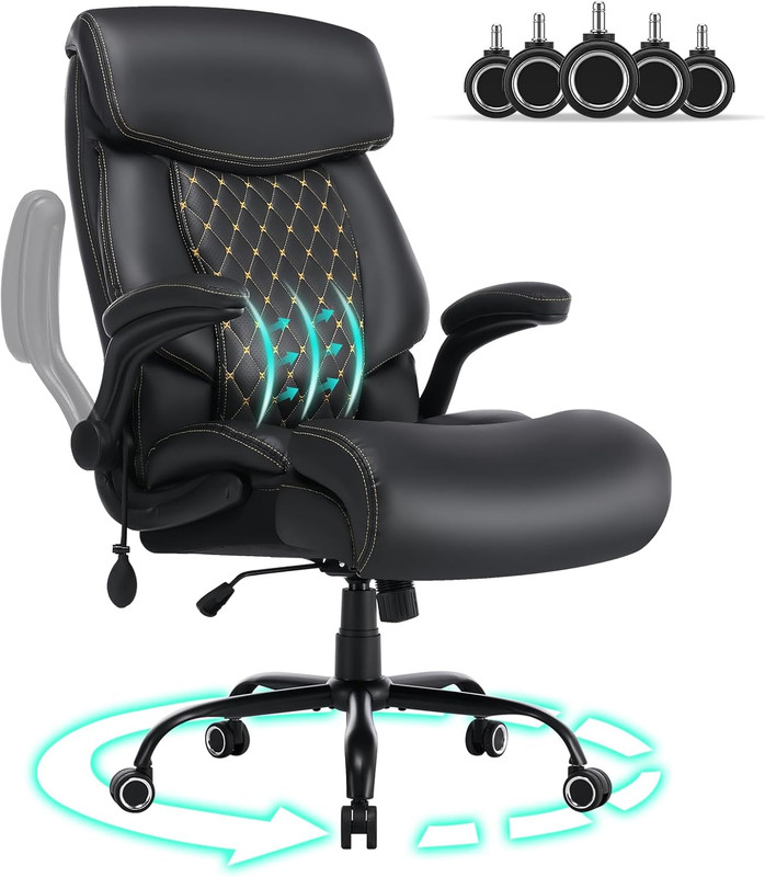 500Lbs Big and Tall Office Chair,Comfy Heavy Duty Executive Chair with Adjustabl