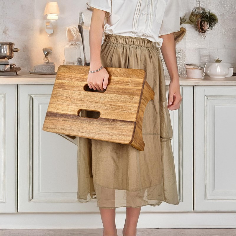 Wooden Step Stool, One Stools for Adults, 9'' Small Kitchen Wood Color gallery