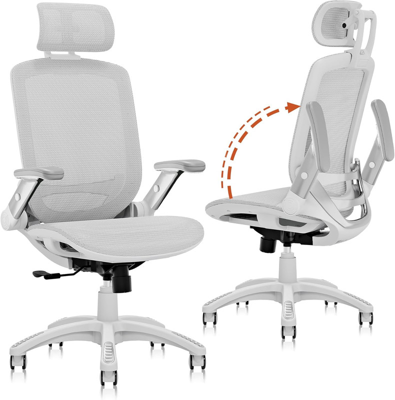 Ergonomic Office Chair, High Back Home Desk Chair with Headrest, Flip-Up Arms, 9