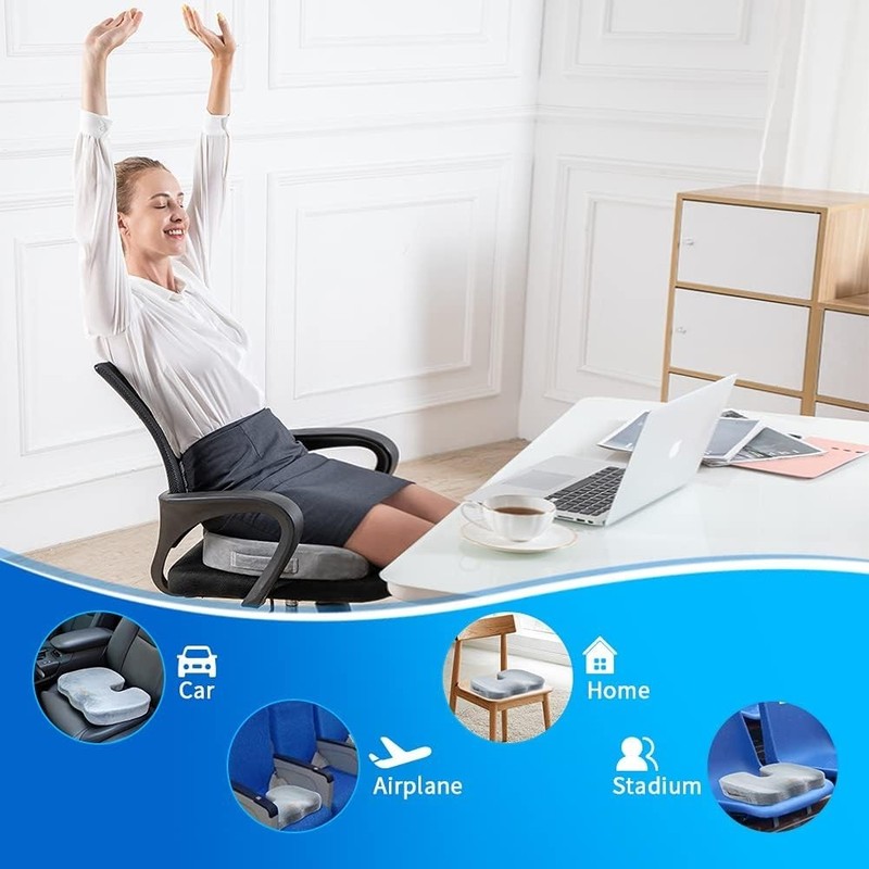Ergonomic Memory Foam Seat Cushion for Tailbone Pain Relief - Grey 14"x14" gallery