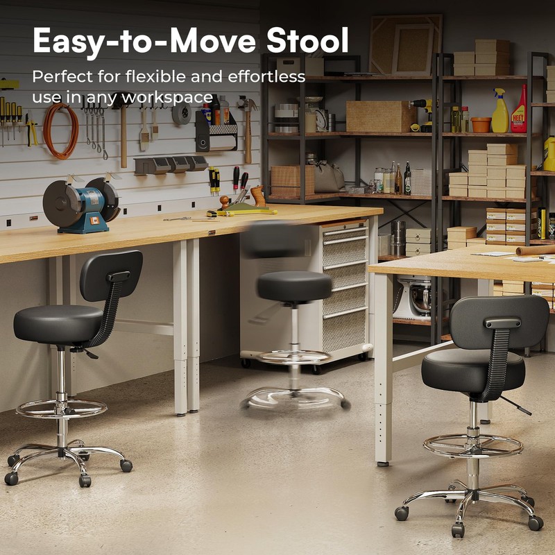 Drafting Chair with Back, Adjustable Foot Rest Rolling Stool, Multi-Purpose O... gallery