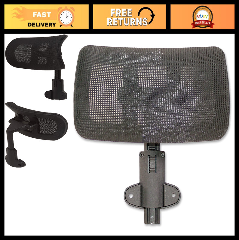 High-Back Mesh Office Chair Headrest, Adjustable Black Support, Ergonomic Design