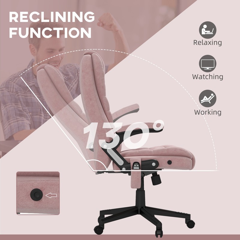 Massage Office Chair with 6 Points Heat Velvet Executive Office Chair Pink gallery