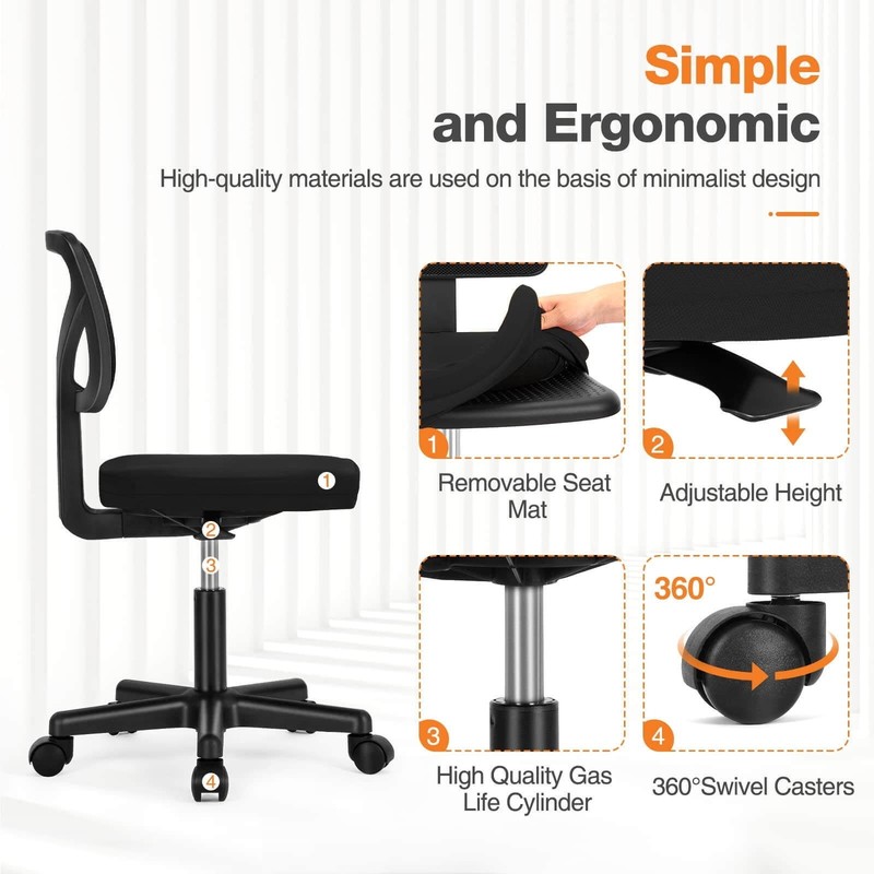 Low-Back Mesh Office Chair W/ Lumbar Support Armless Swivel Rolling Chair gallery