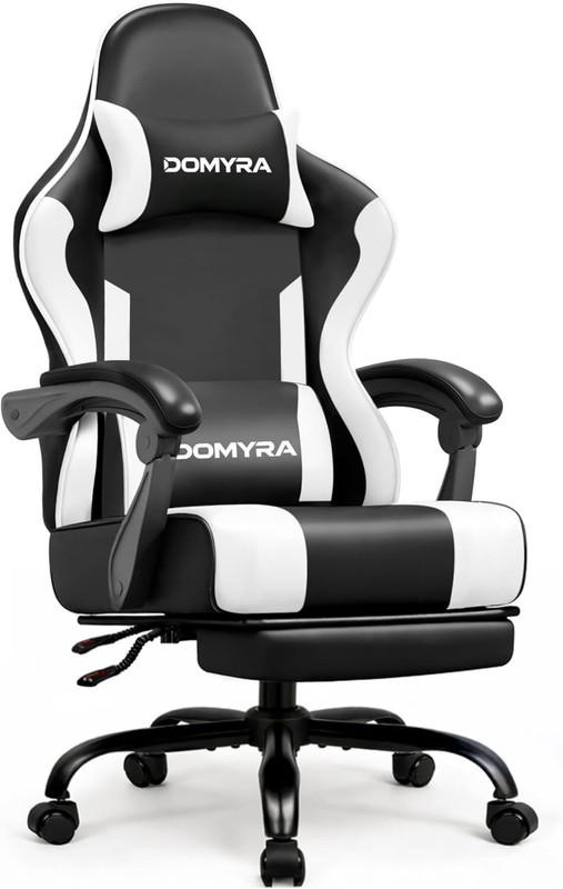 Ergonomic Gaming Chair with Footrest Headrest Lumbar Support Black